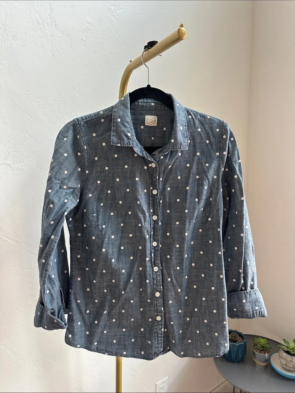 J. Crew Denim Blue Polka Dot Button-Down Shirt